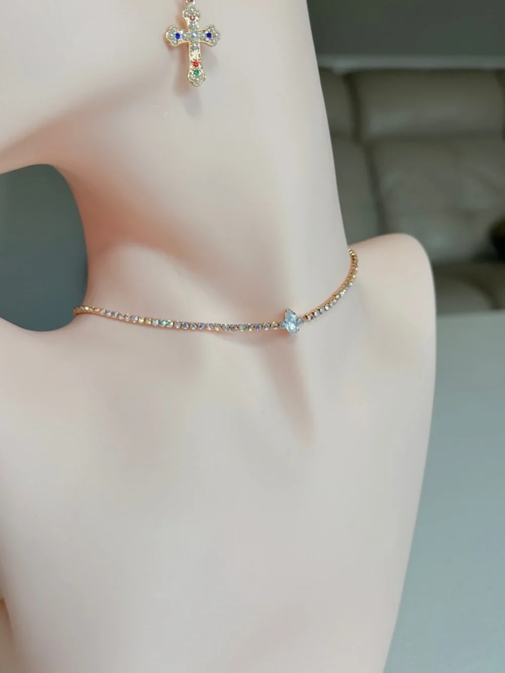 Rose Gold Crystal Choker Necklace - Picture 7 of 7